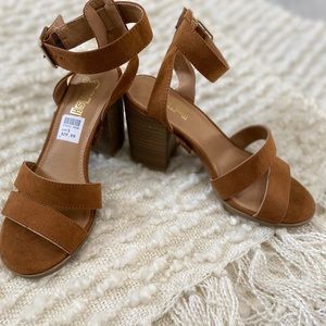 Brash - tan, suede, open toe